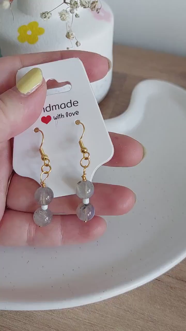 Vergoldete Hängeohrringe mit Lava & Unakit | Boho Edelstein Ohrringe | Edelstahl Gold | Handmade Schmuck | Statement Ohrhänger | für Sie