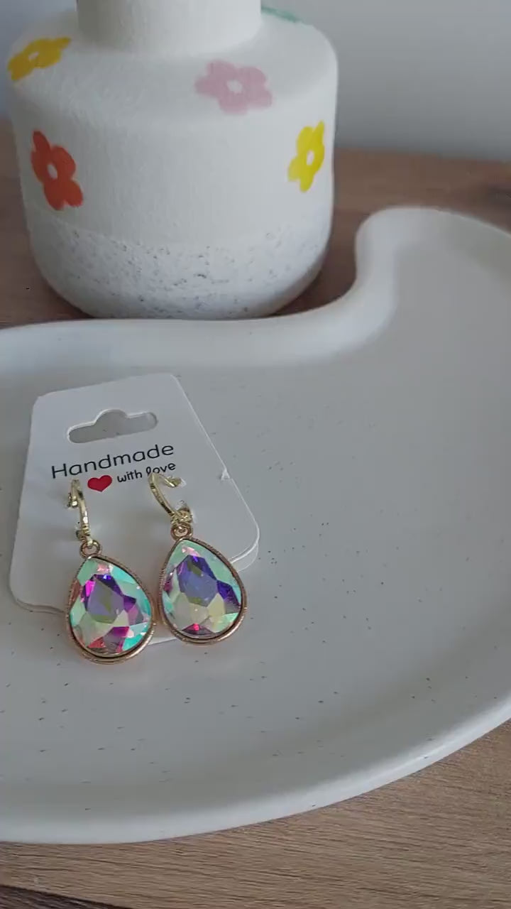 Tropfenohrringe Regenbogen | Hochzeit | Statement Ohrhänger | Gold | Glitzer Schmuck | Bunt | Funkelnd | Boho | Geschenkidee für Frauen