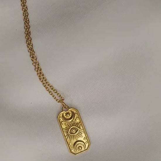 Goldene Sonne & Mond Kette – Spirituelle Amulett Halskette – 14K vergoldeter Edelstahl – Minimalistisch Boho Schmuckkette – Geschenk für Sie