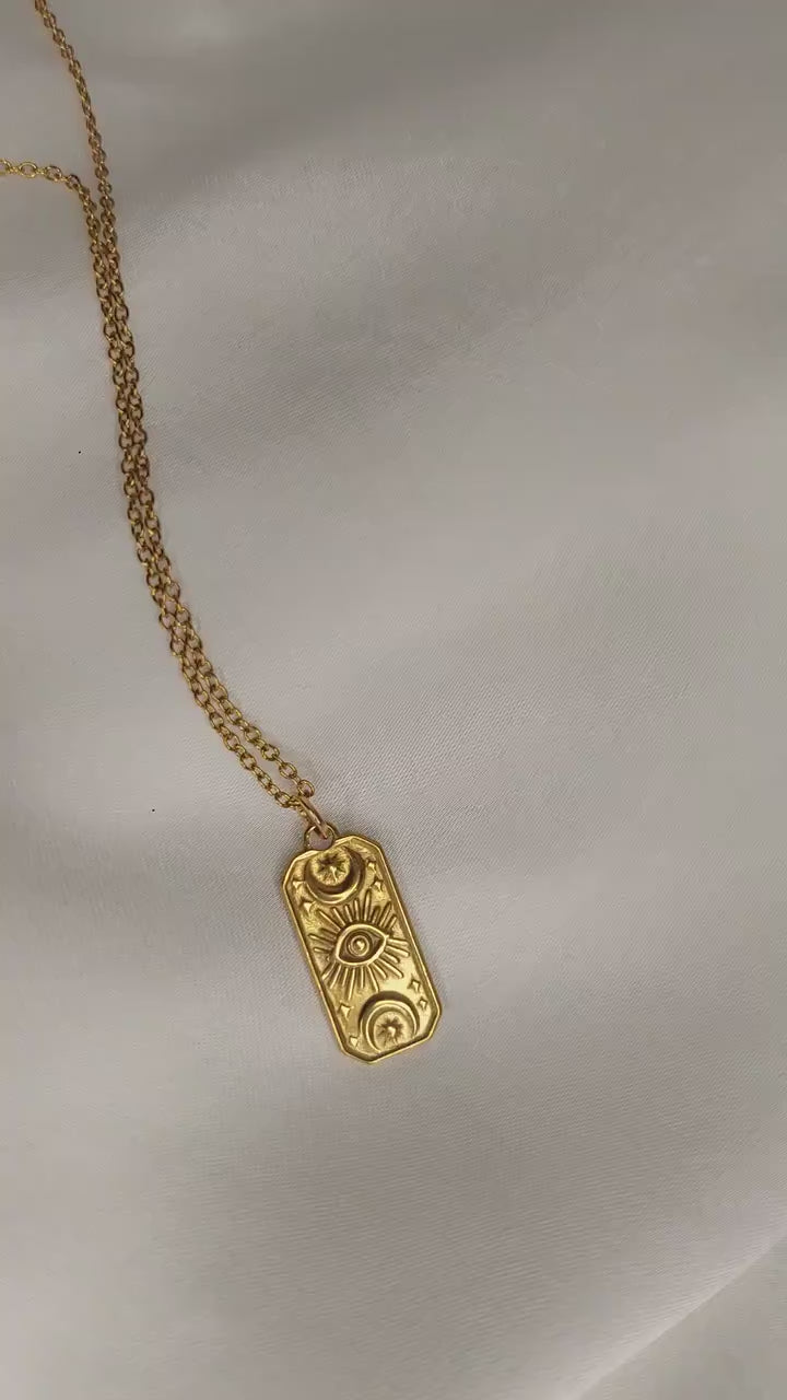 Goldene Sonne & Mond Kette – Spirituelle Amulett Halskette – 14K vergoldeter Edelstahl – Minimalistisch Boho Schmuckkette – Geschenk für Sie