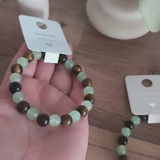 Tigerauge Jade Armband | Edelsteinarmband Unisex | Gummiband Handmade | Boho Männerarmband | Boho Frauenschmuck | Moneymanifestation Schmuck