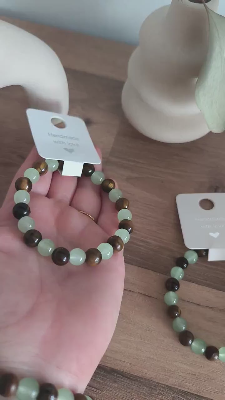 Tigerauge Jade Armband | Edelsteinarmband Unisex | Gummiband Handmade | Boho Männerarmband | Boho Frauenschmuck | Moneymanifestation Schmuck