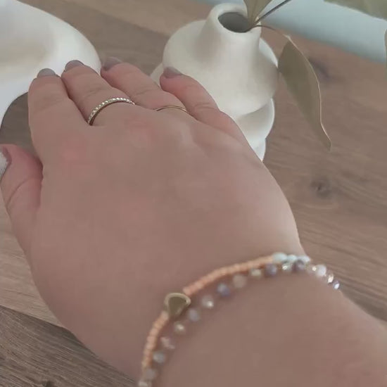 Boho Armband Set Rosa Gold | Perlenarmband mit Muschel Herz | Edelstahl Armband mit Glitzerperlen | 2-teilig | Handmade | Stainless Steel